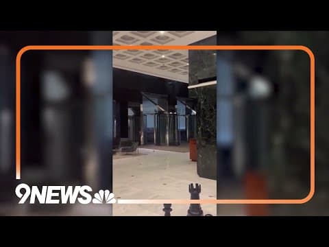 Storm Debris Swept Up On a Wells Fargo Building in Houston