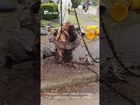 Crews pulled a blockage from a sewer in Harris County, Texas