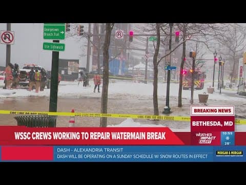 Water main break turns Bethesda street into a river on snowy day