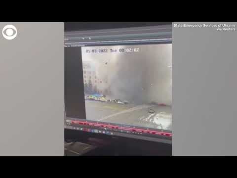 Surveillance video shows Russian missile hitting administration building, Ukraine's government says