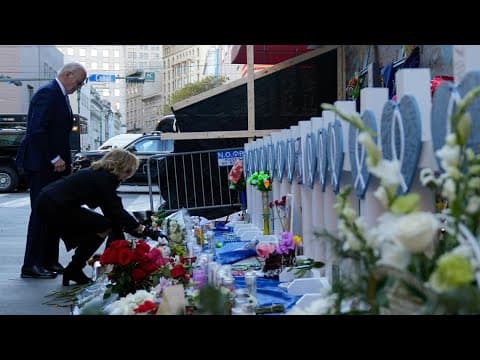 President Biden and First Lady Dr. Jill Biden leave flowers at Bourbon St. memorial