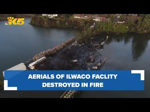 Aerials of Ilwaco seafood facility destroyed in fire