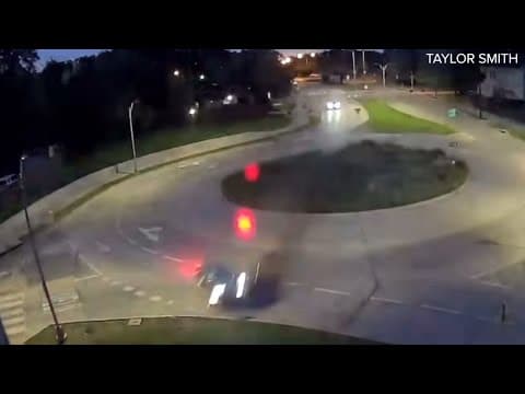 Surveillance footage shows car fly over Dallas traffic circle in crash