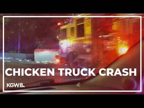 Crashed semi spills chickens and cages on I-5 in Portland