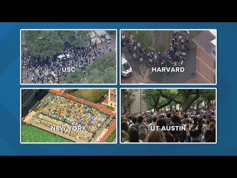 Massive anti-war protests at college campus' across the US calling for end to Israel support