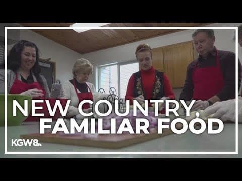 Food ambassadors at the Oregon Food Bank help cook comfort food for Ukranian refugees