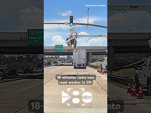 WATCH | Worker left hanging after truck rams into lift.