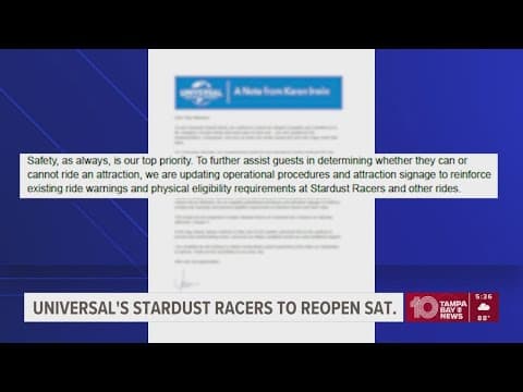 Universal Orlando says it will reopen Stardust Racers after rider's death