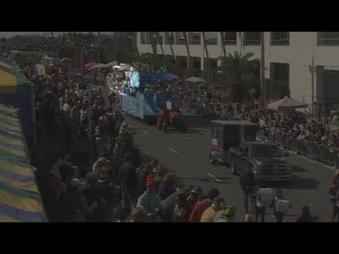 Rider falls off Mardi Gras float