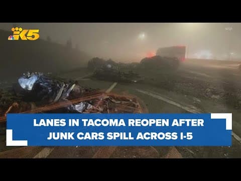 Junk cars spill across southbound I-5, roadway closed for hours