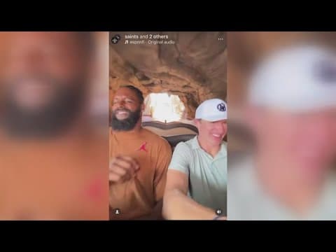 Drew Brees and Cam Jordan ride Tiana's Bayou Adventure