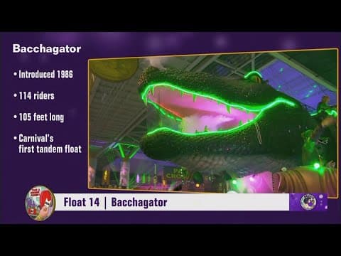 Krewe of Bacchus 'Bacchagator' float has over 100 riders