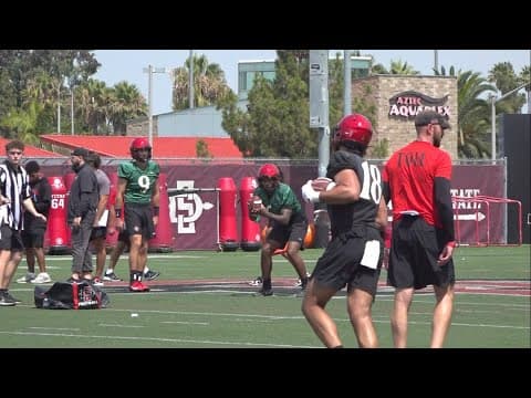 SDSU Aztecs football players compete for positions during summer drills