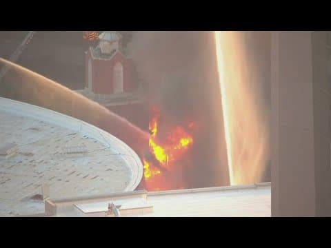 Firefighters battling large fire at First Baptist Dallas Church in Downtown Dallas