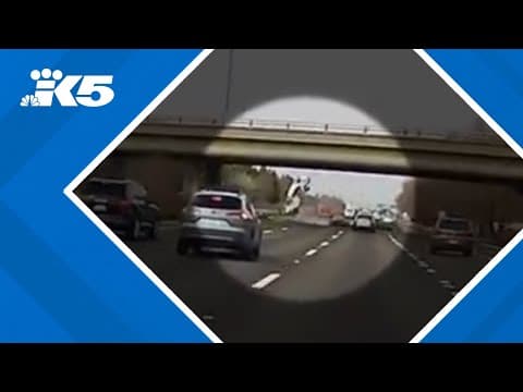Video shows car flying off of I-5 overpass in California