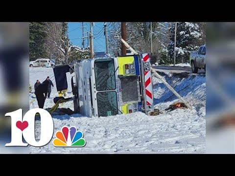 Rural Metro truck flips on side on East Emory Road, no injuries reported
