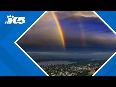 Double rainbow, sunset over Seattle