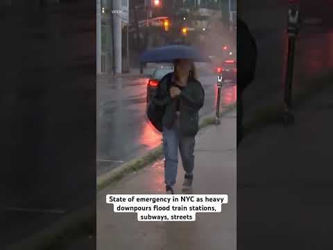 State of emergency in New York City as heavy downpours flood train stations, subways, streets.