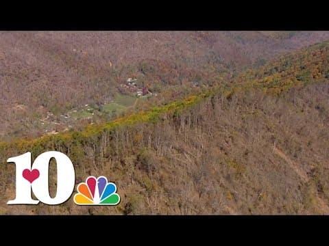Aerial view of mountains in Western North Carolina one month since Hurricane Helene