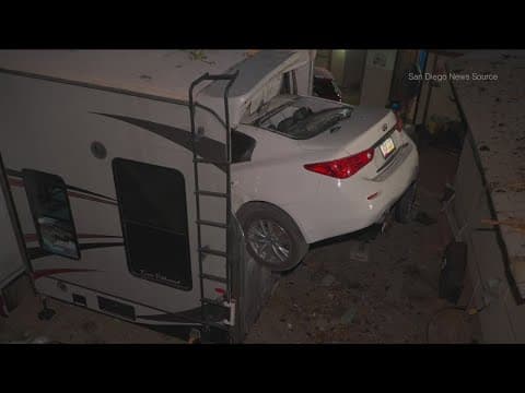 Airborne car crashes into parked motorhome in La Mesa