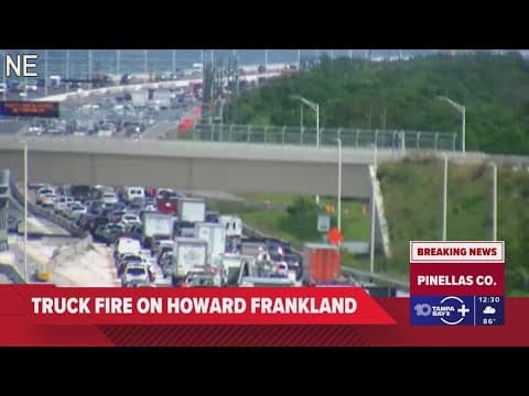 Traffic backed up on the Howard Frankland Bridge due to semi truck fire