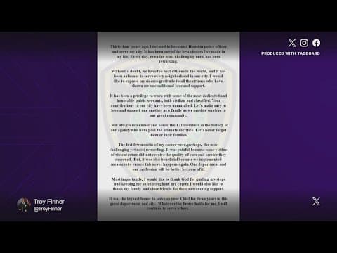 Troy Finner releases statement after retiring from Houston Police Department