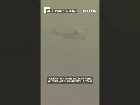 Helicopter carries water to fight wildfire north of Huntsville, Texas #shorts