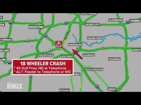 Traffic alert: Overturned 18-wheeler, fuel spill has Gulf Freeway shut down near Wayside