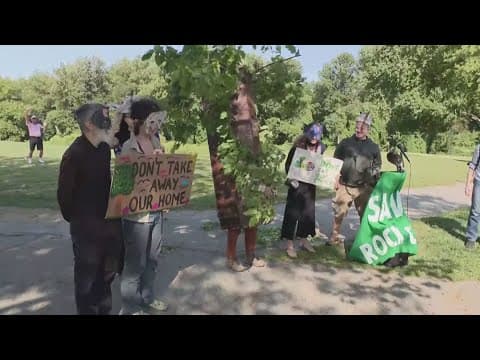 Demonstrators dressed as trees protest golf course restoration in Rock Creek Park