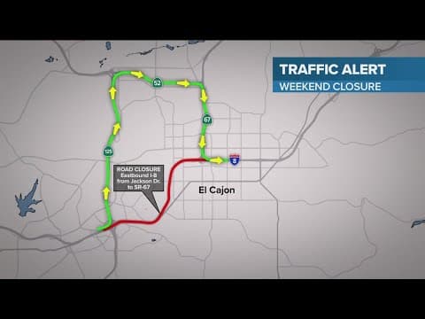 I-8 east freeway closed from El Cajon to La Mesa this weekend