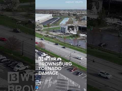 Drone video shows the damage in Brownsburg, Indiana from an EF-2 tornado on April 2, 2025