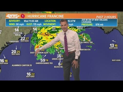 Wednesday 11AM Tropical Update: Hurricane Francine's center 205 miles from New Orleans