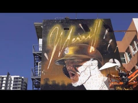 New mural takes shape in downtown San Diego of Jackson Merrill