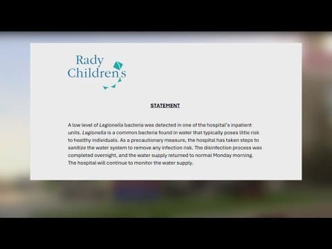 Legionella detected in water supply at Rady Children's Hospital