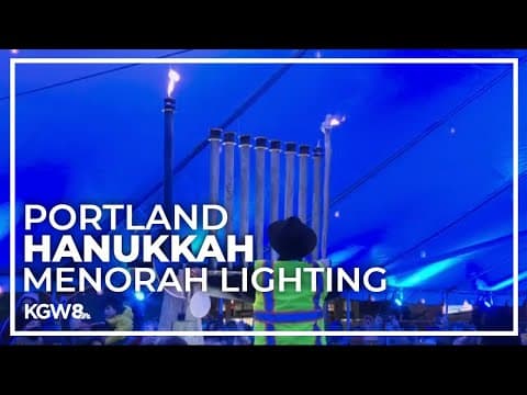 Hanukkah menorah lit in downtown Portland