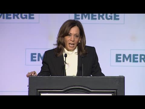 Former VP Kamala Harris makes first speech since leaving office