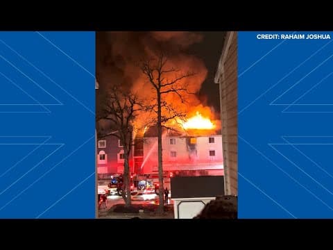 Raw video: Crews battle north Harris County apartment fire that displaced 8 families