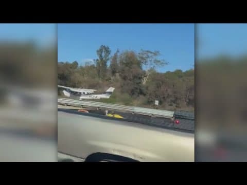 Small plane makes emergency landing on I-15 at Aero Drive