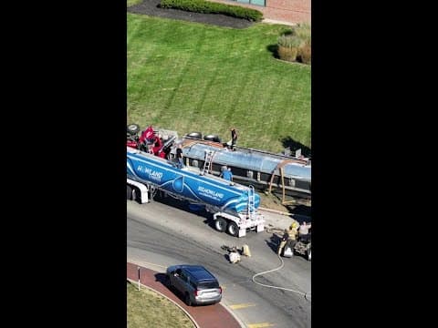 OSHP: Tanker truck overturns at Dublin roundabout, injuring truck driver