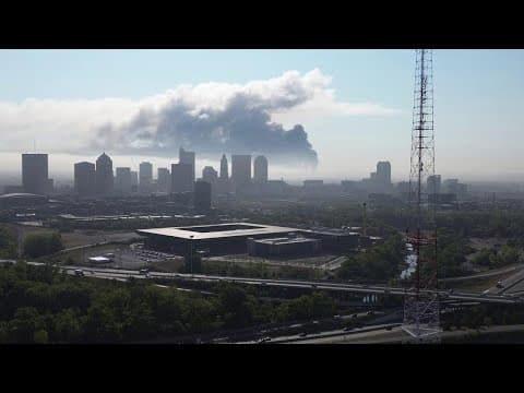 Columbus Fire: Drone video shows large plumes of smoke over the city