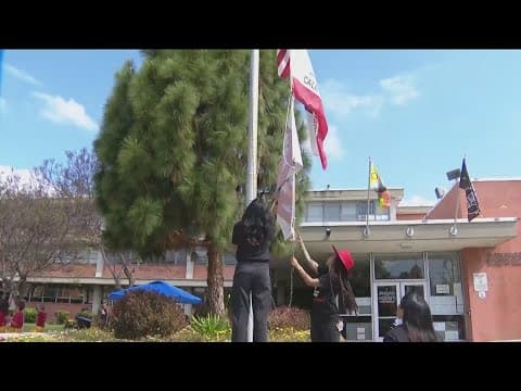 Students celebrate Asian Pacific Islander Desi American Heritage Month with flag raising