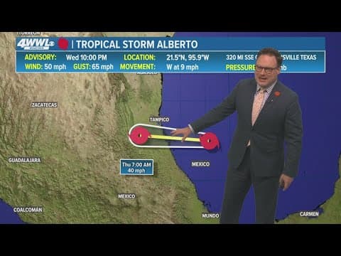 Wednesday 10 PM Tropical Update: Alberto expected to move inland in Mexico by Thursday morning