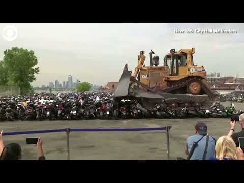 Bulldozer crushes illegal dirt bikes taken off NYC streets