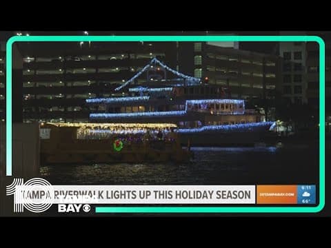 Tampa Riverwalk lit up for the holiday season