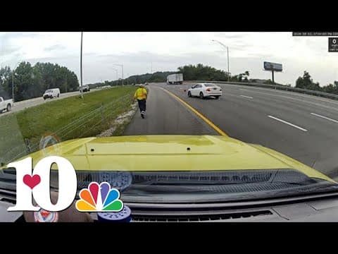 Dashcam Video: TDOT worker nearly run over on I-640 in Knoxville after car loses control and crashes