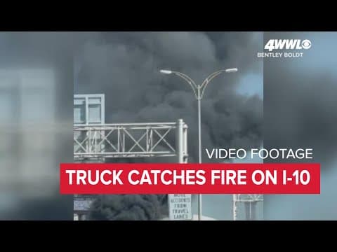 Massive 18-wheeler fire closes 2 lanes of I-10 during Friday rush