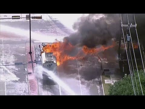 Cleanup underway after 5,000-gallon oil tanker catches fire in DeSoto, officials say, evacuations li