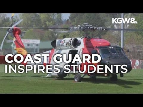 U.S. Coast Guard pilot lands helicopter at former high school
