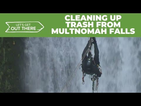 Search and rescue crews clean up trash from Multnomah Falls while training