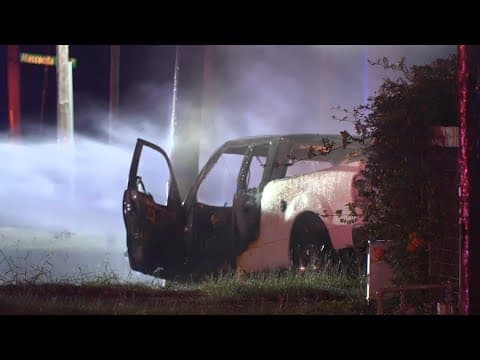 HCSO searching for driver after truck crashes into power pole, gas line before bursting into flames